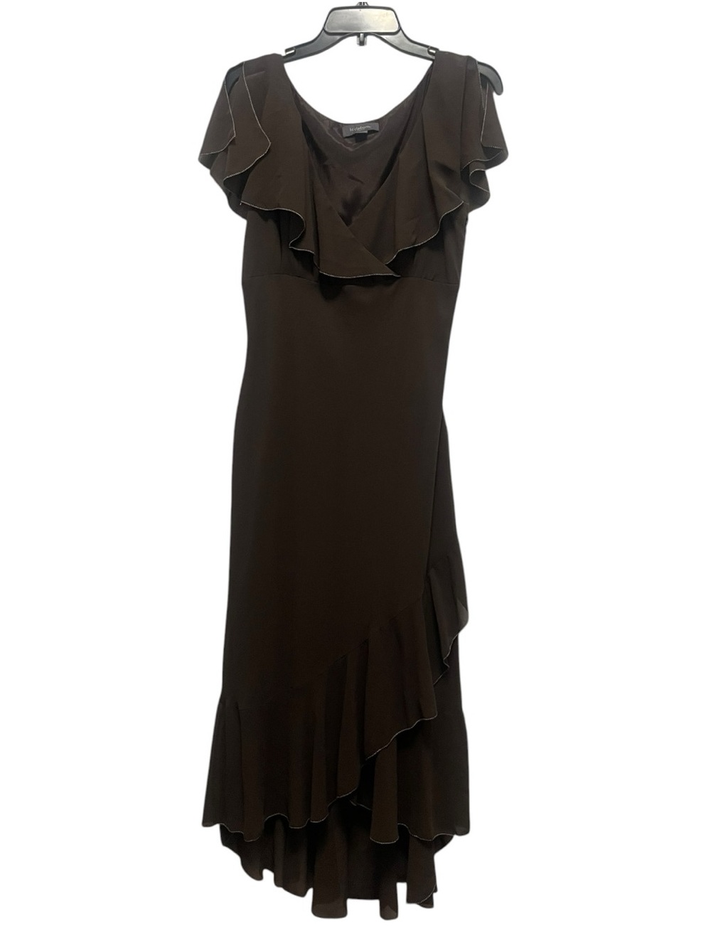 Liz Claiborne Size 12 vintage brown chiffon evening gown asymmetrical maxi Y2K